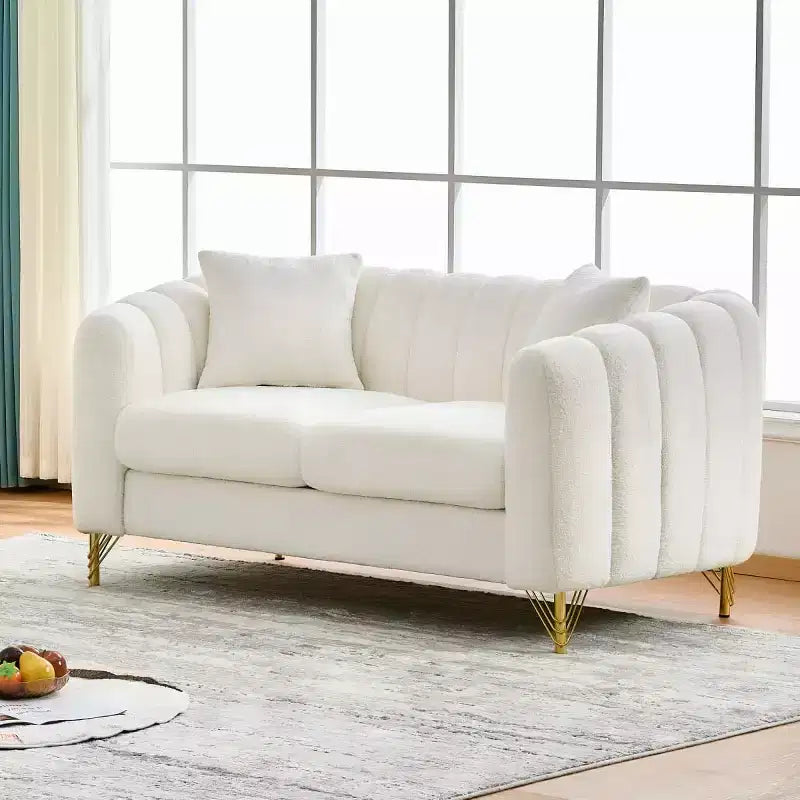 Modern Tufted Loveseat Sofa with Wood Frame and Gold Metal Legs, Chenille DeepSeat Couch for Living Room, Small Space or Apartment
