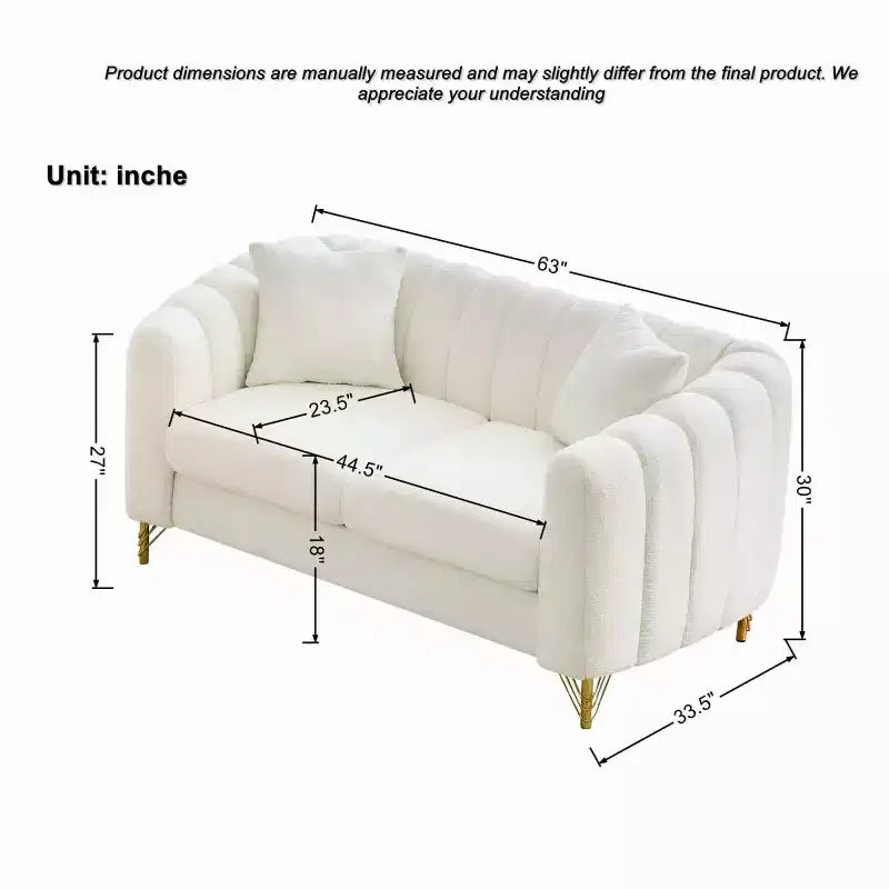 Modern Tufted Loveseat Sofa with Wood Frame and Gold Metal Legs, Chenille DeepSeat Couch for Living Room, Small Space or Apartment