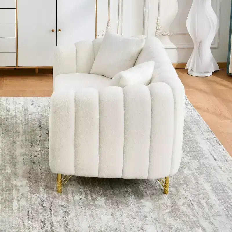 Modern Tufted Loveseat Sofa with Wood Frame and Gold Metal Legs, Chenille DeepSeat Couch for Living Room, Small Space or Apartment