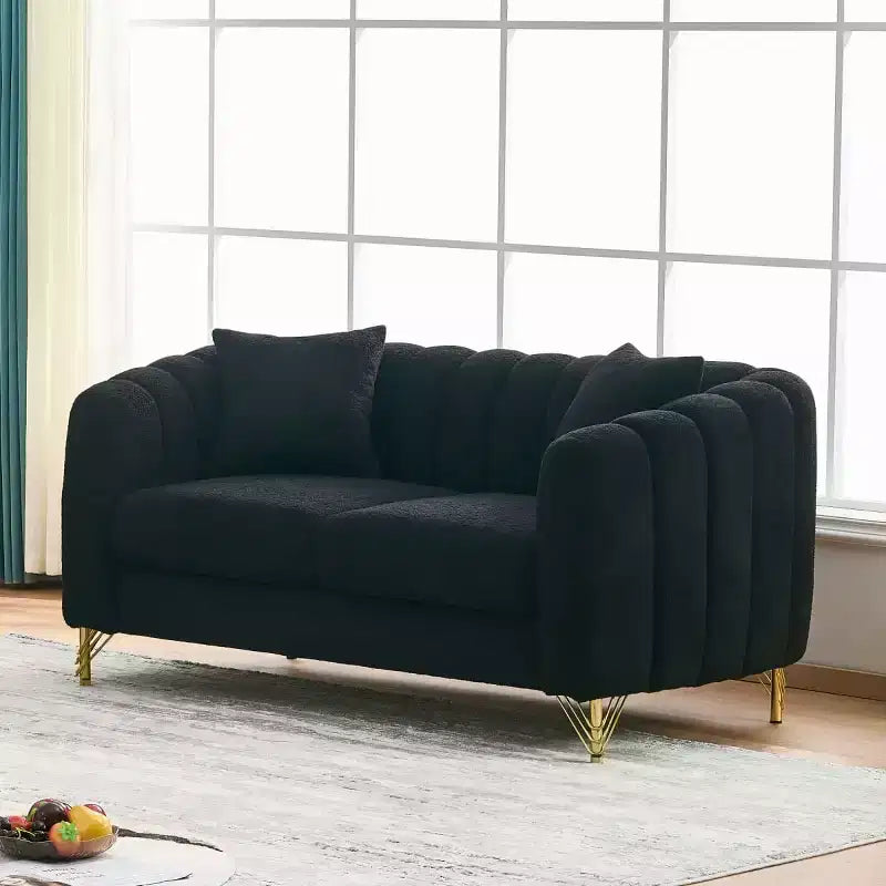 Modern Tufted Loveseat Sofa with Wood Frame and Gold Metal Legs, Chenille DeepSeat Couch for Living Room, Small Space or Apartment