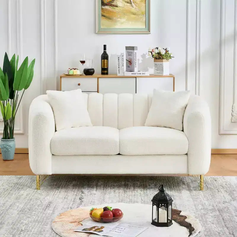 Modern Tufted Loveseat Sofa with Wood Frame and Gold Metal Legs, Chenille DeepSeat Couch for Living Room, Small Space or Apartment - Panipeachy