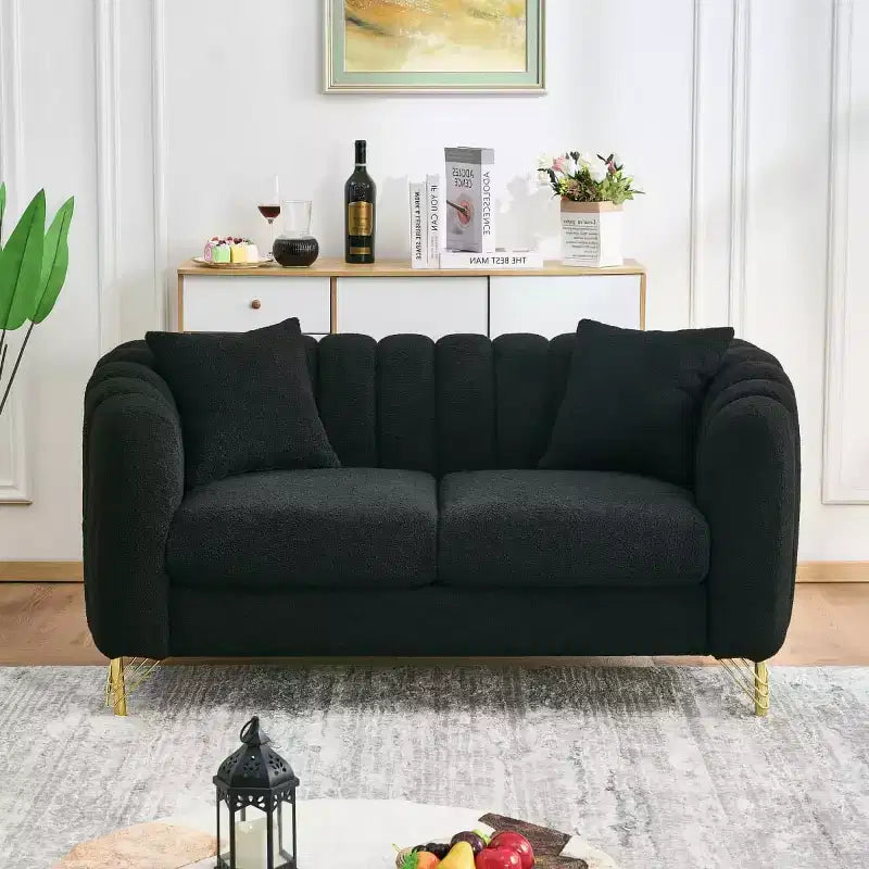Modern Tufted Loveseat Sofa with Wood Frame and Gold Metal Legs, Chenille DeepSeat Couch for Living Room, Small Space or Apartment