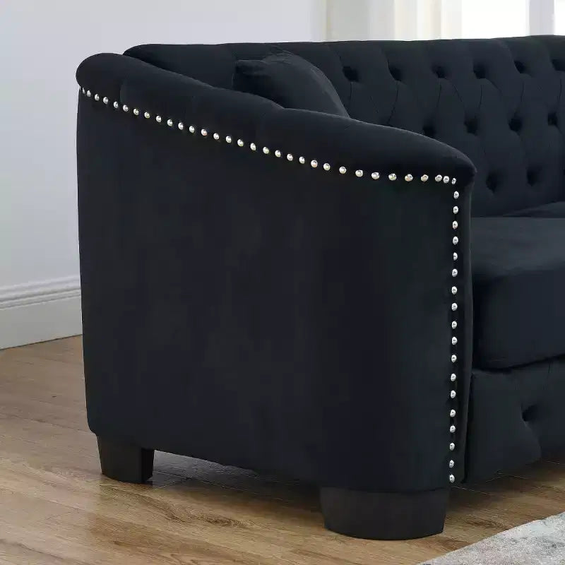Modern Tufted Loveseat Sofa with Nailhead Trim and Wood Frame, Velvet Chesterfield Sofa for Living Room, Lounge or Apartment