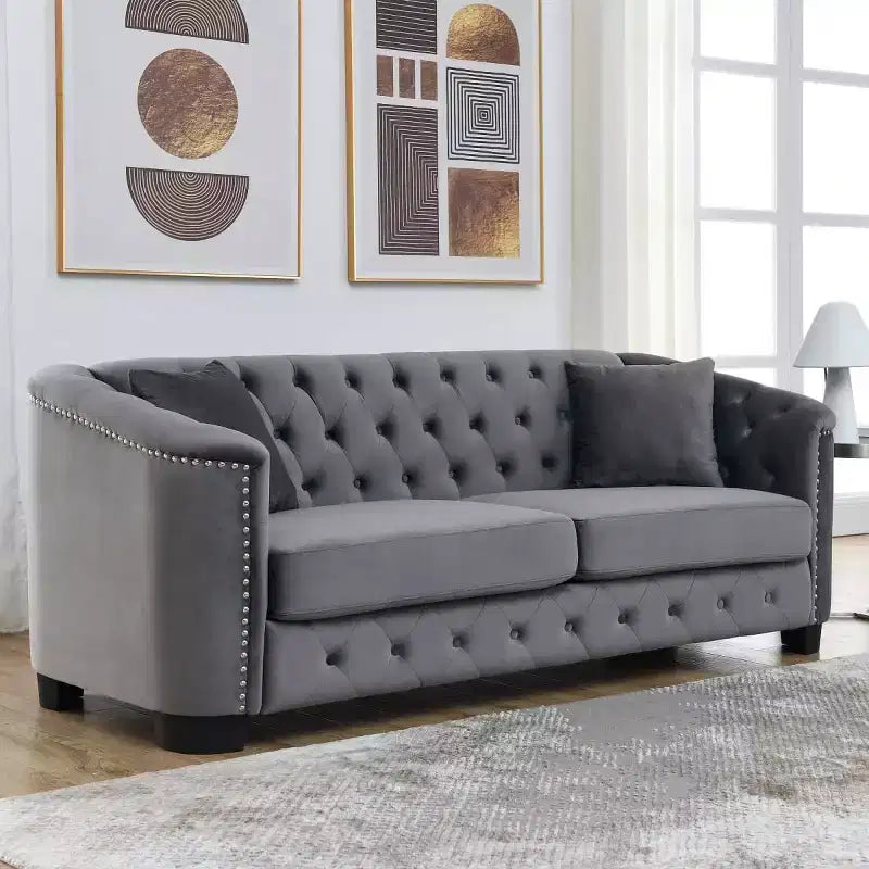 Modern Tufted Loveseat Sofa with Nailhead Trim and Wood Frame, Velvet Chesterfield Sofa for Living Room, Lounge or Apartment