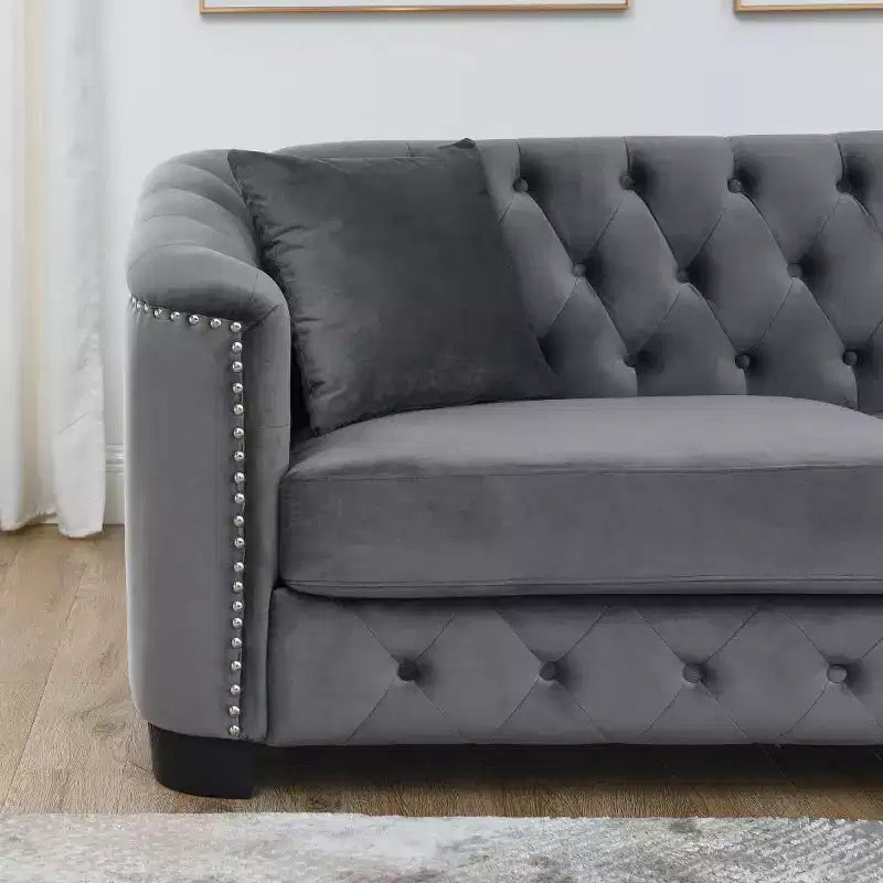 Modern Tufted Loveseat Sofa with Nailhead Trim and Wood Frame, Velvet Chesterfield Sofa for Living Room, Lounge or Apartment
