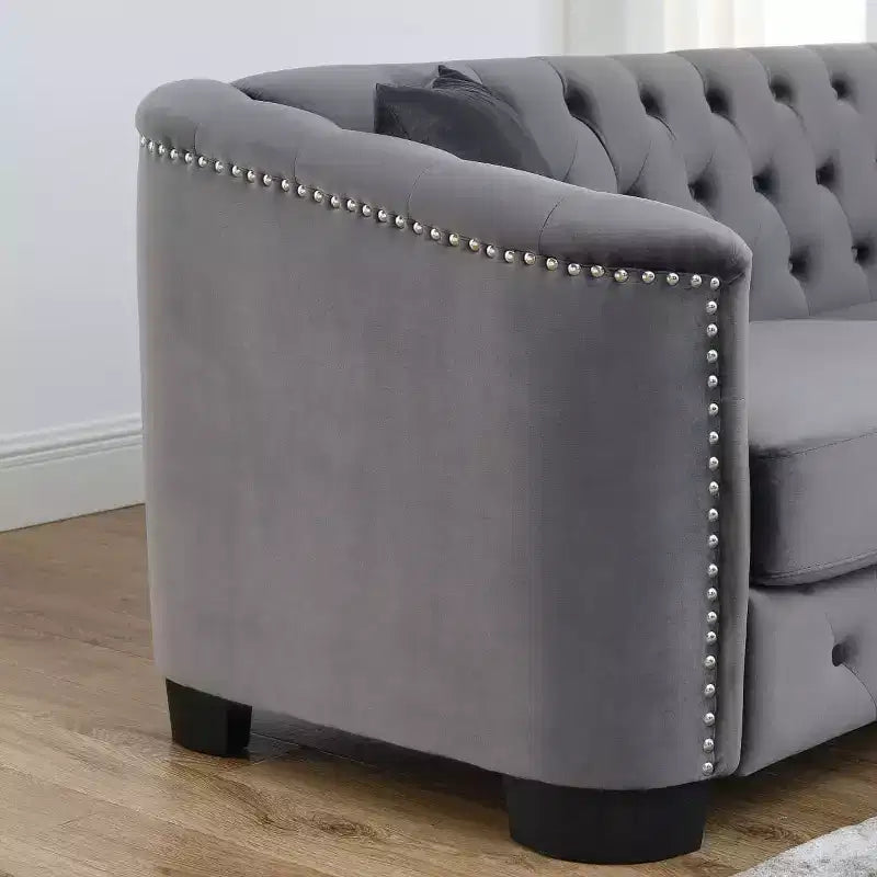 Modern Tufted Loveseat Sofa with Nailhead Trim and Wood Frame, Velvet Chesterfield Sofa for Living Room, Lounge or Apartment