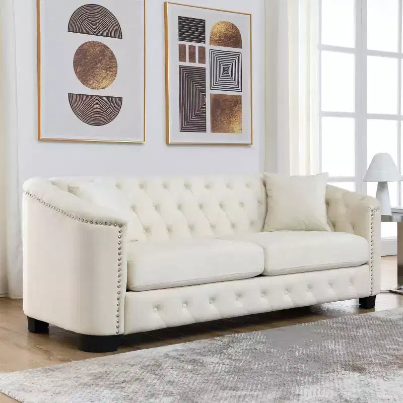 Modern Tufted Loveseat Sofa with Nailhead Trim and Wood Frame, Velvet Chesterfield Sofa for Living Room, Lounge or Apartment
