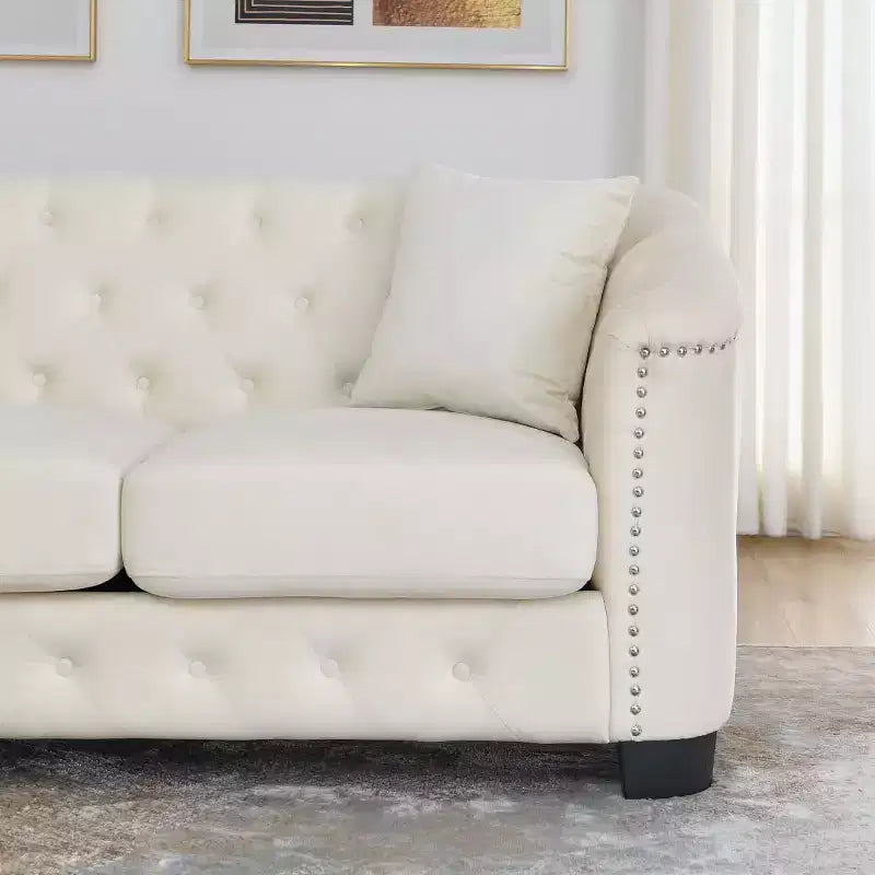 Modern Tufted Loveseat Sofa with Nailhead Trim and Wood Frame, Velvet Chesterfield Sofa for Living Room, Lounge or Apartment