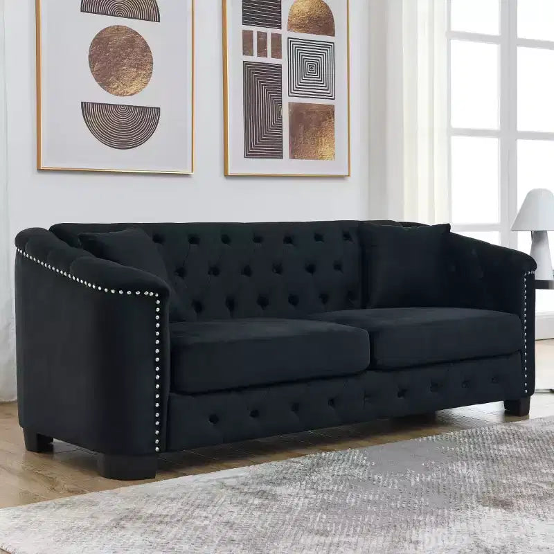 Modern Tufted Loveseat Sofa with Nailhead Trim and Wood Frame, Velvet Chesterfield Sofa for Living Room, Lounge or Apartment