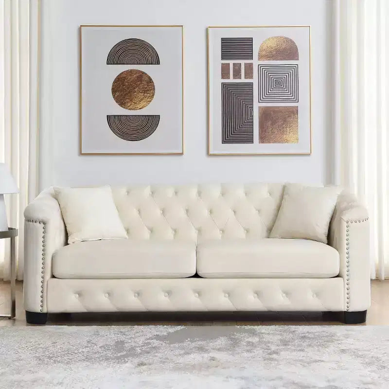 Modern Tufted Loveseat Sofa with Nailhead Trim and Wood Frame, Velvet Chesterfield Sofa for Living Room, Lounge or Apartment - Panipeachy