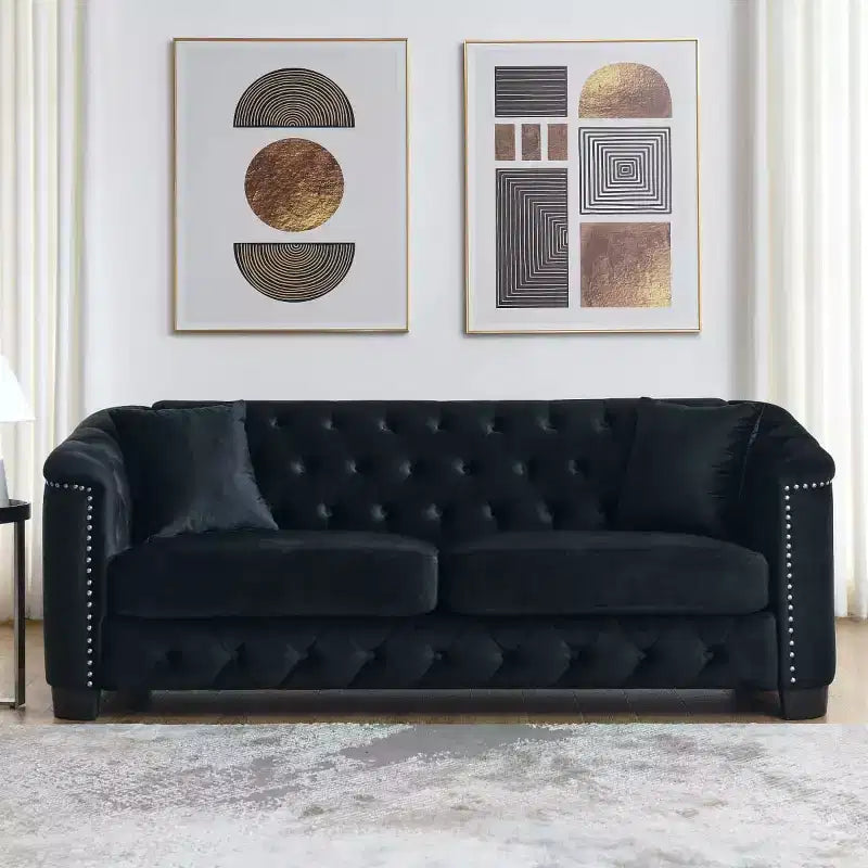 Modern Tufted Loveseat Sofa with Nailhead Trim and Wood Frame, Velvet Chesterfield Sofa for Living Room, Lounge or Apartment