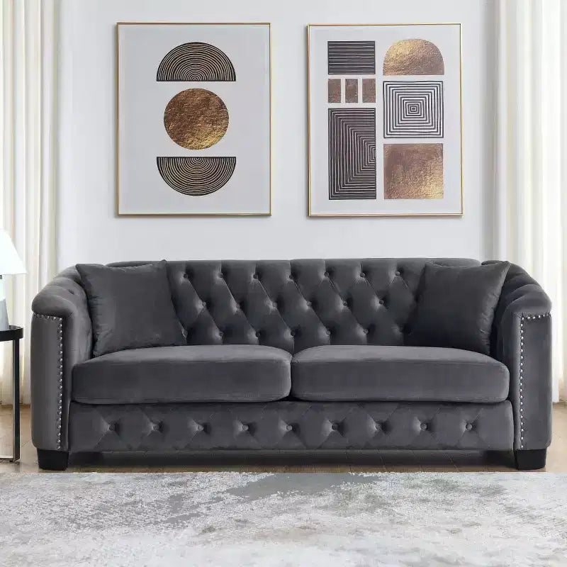 Modern Tufted Loveseat Sofa with Nailhead Trim and Wood Frame, Velvet Chesterfield Sofa for Living Room, Lounge or Apartment