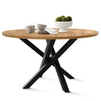 Round Dining Table, Modern Table with Black Base, Rattan Back Chairs and Boucle Upholstered Seats for Small Spaces