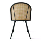 Round Dining Table, Modern Table with Black Base, Rattan Back Chairs and Boucle Upholstered Seats for Small Spaces