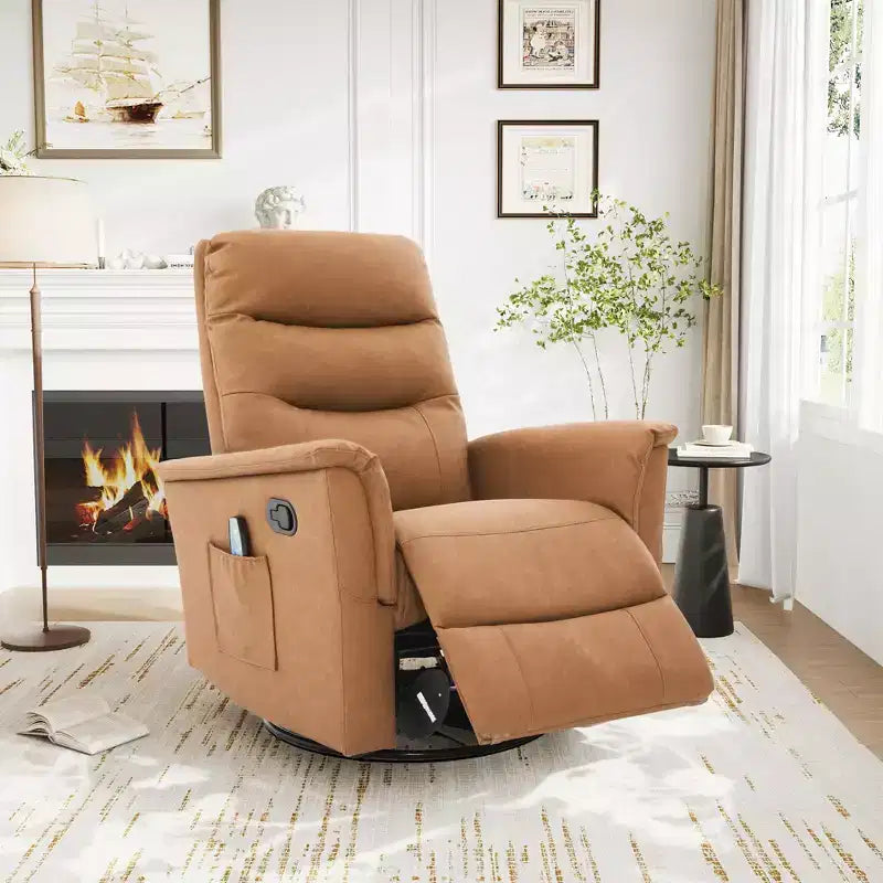 Modern Swivel Rocking Chenille Upholstered Recliner with 8-Point Massage and Adjustable Backrest