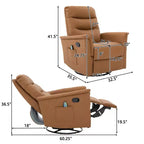 Modern Swivel Rocking Chenille Upholstered Recliner with 8-Point Massage and Adjustable Backrest