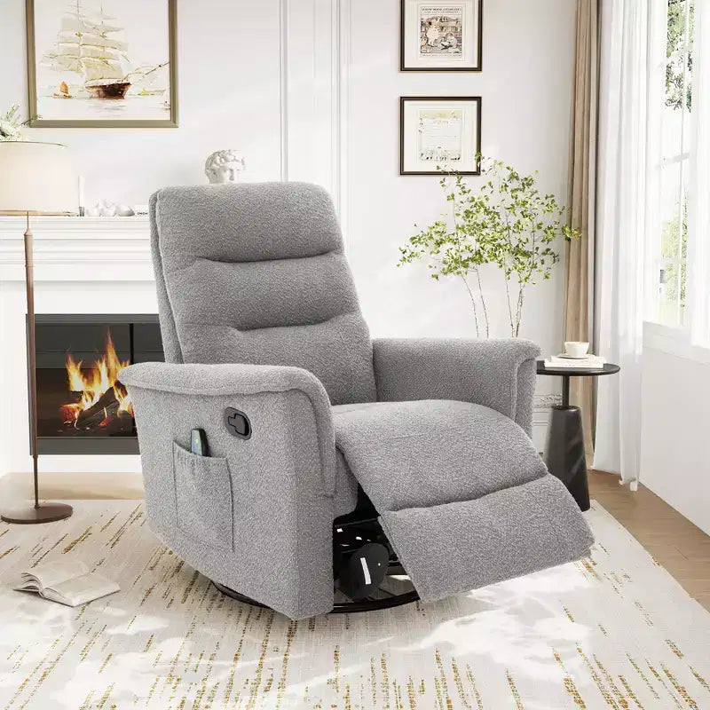 Modern Swivel Rocking Chenille Upholstered Recliner with 8-Point Massage and Adjustable Backrest