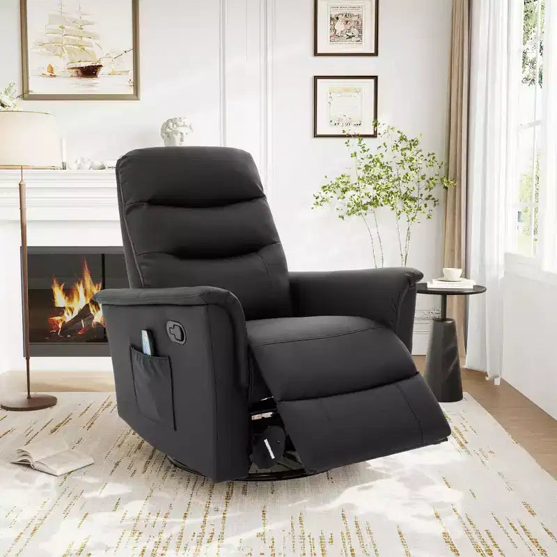 Modern Swivel Rocking Chenille Upholstered Recliner with 8-Point Massage and Adjustable Backrest