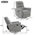 Modern Swivel Rocking Chenille Upholstered Recliner with 8-Point Massage and Adjustable Backrest