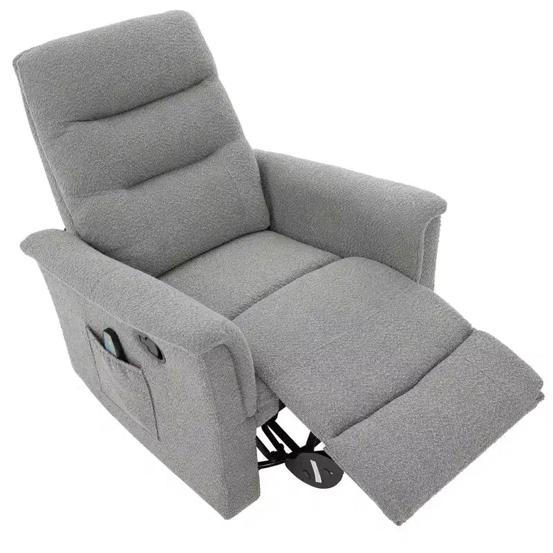 Modern Swivel Rocking Chenille Upholstered Recliner with 8-Point Massage and Adjustable Backrest