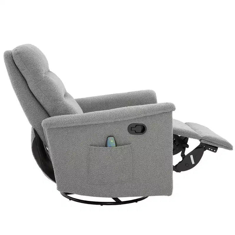 Modern Swivel Rocking Chenille Upholstered Recliner with 8-Point Massage and Adjustable Backrest