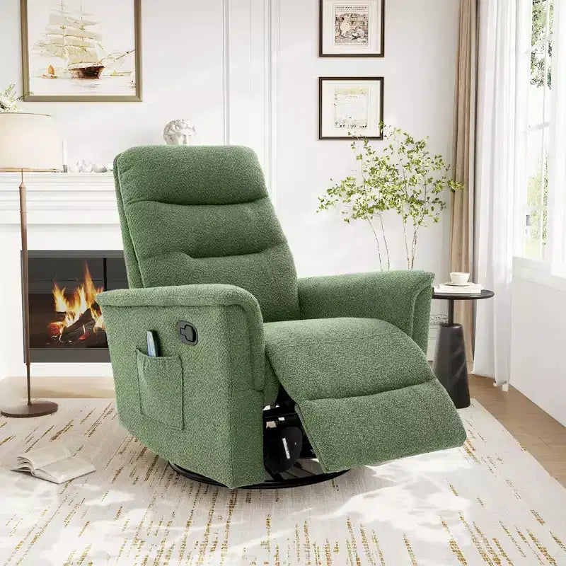 Modern Swivel Rocking Chenille Upholstered Recliner with 8-Point Massage and Adjustable Backrest