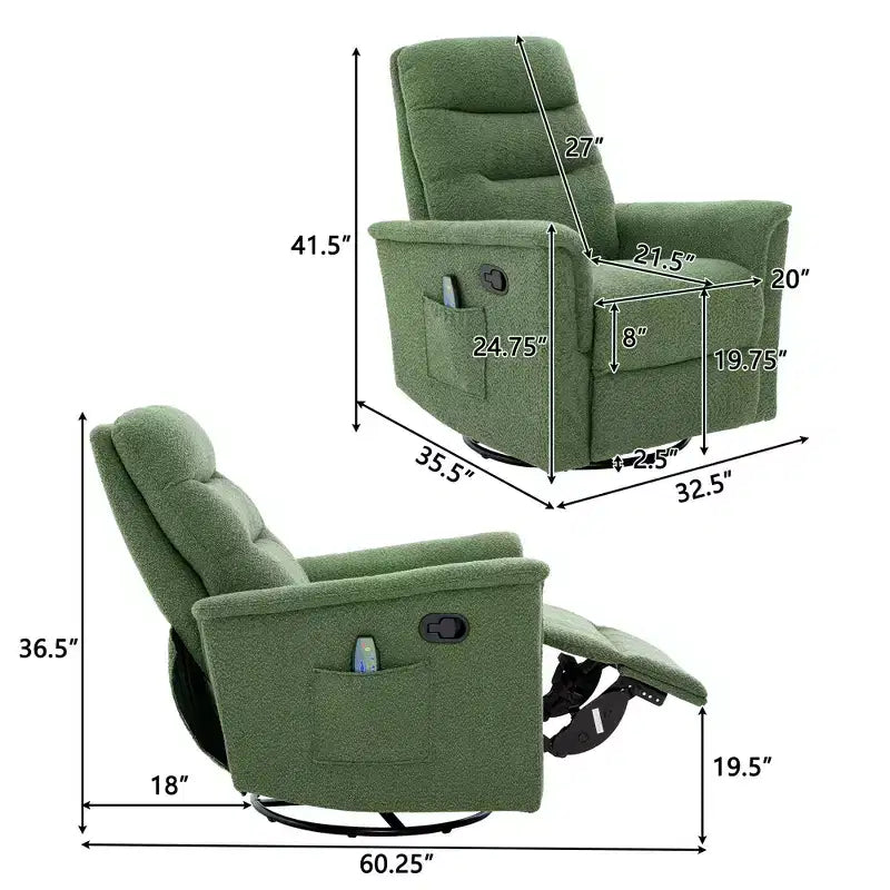 Modern Swivel Rocking Chenille Upholstered Recliner with 8-Point Massage and Adjustable Backrest
