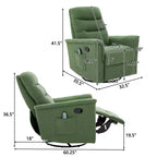 Modern Swivel Rocking Chenille Upholstered Recliner with 8-Point Massage and Adjustable Backrest
