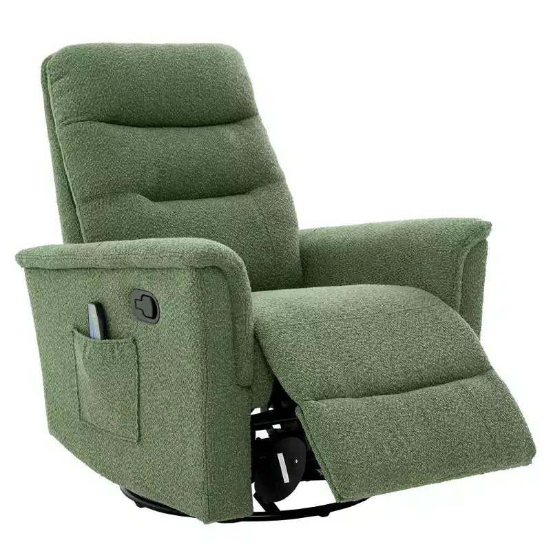 Modern Swivel Rocking Chenille Upholstered Recliner with 8-Point Massage and Adjustable Backrest