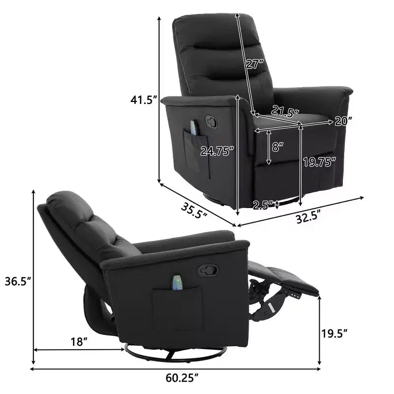 Modern Swivel Rocking Chenille Upholstered Recliner with 8-Point Massage and Adjustable Backrest