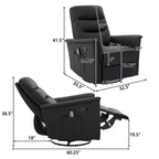 Modern Swivel Rocking Chenille Upholstered Recliner with 8-Point Massage and Adjustable Backrest