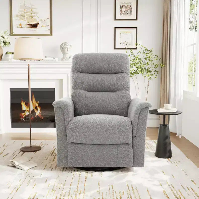 Modern Swivel Rocking Chenille Upholstered Recliner with 8-Point Massage and Adjustable Backrest