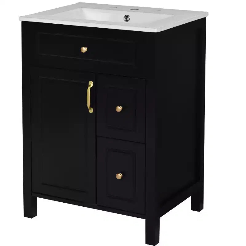 24 Small Bathroom Vanity Sink with Drawers, Bathroom Floor Cabinet with Shelf and Soft Close Door