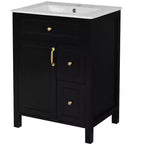 24 Small Bathroom Vanity Sink with Drawers, Bathroom Floor Cabinet with Shelf and Soft Close Door
