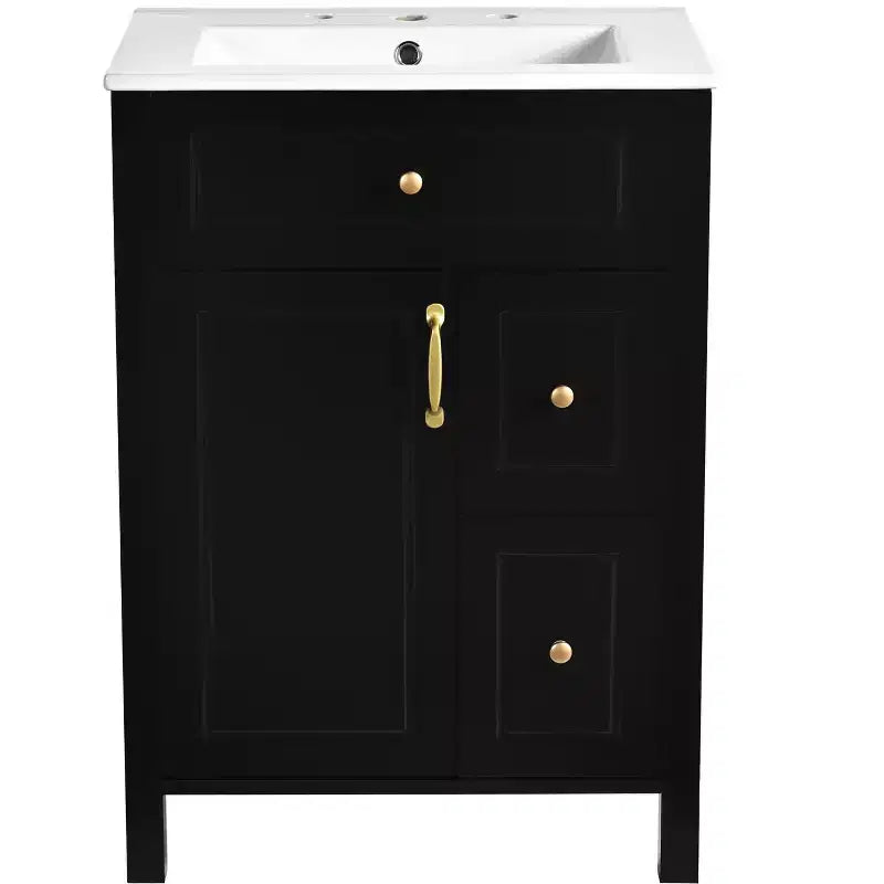 24 Small Bathroom Vanity Sink with Drawers, Bathroom Floor Cabinet with Shelf and Soft Close Door