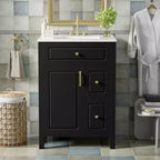 24 Small Bathroom Vanity Sink with Drawers, Bathroom Floor Cabinet with Shelf and Soft Close Door