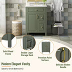 24 Small Bathroom Vanity Sink with Drawers, Bathroom Floor Cabinet with Shelf and Soft Close Door