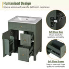 24 Small Bathroom Vanity Sink with Drawers, Bathroom Floor Cabinet with Shelf and Soft Close Door