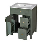 24 Small Bathroom Vanity Sink with Drawers, Bathroom Floor Cabinet with Shelf and Soft Close Door