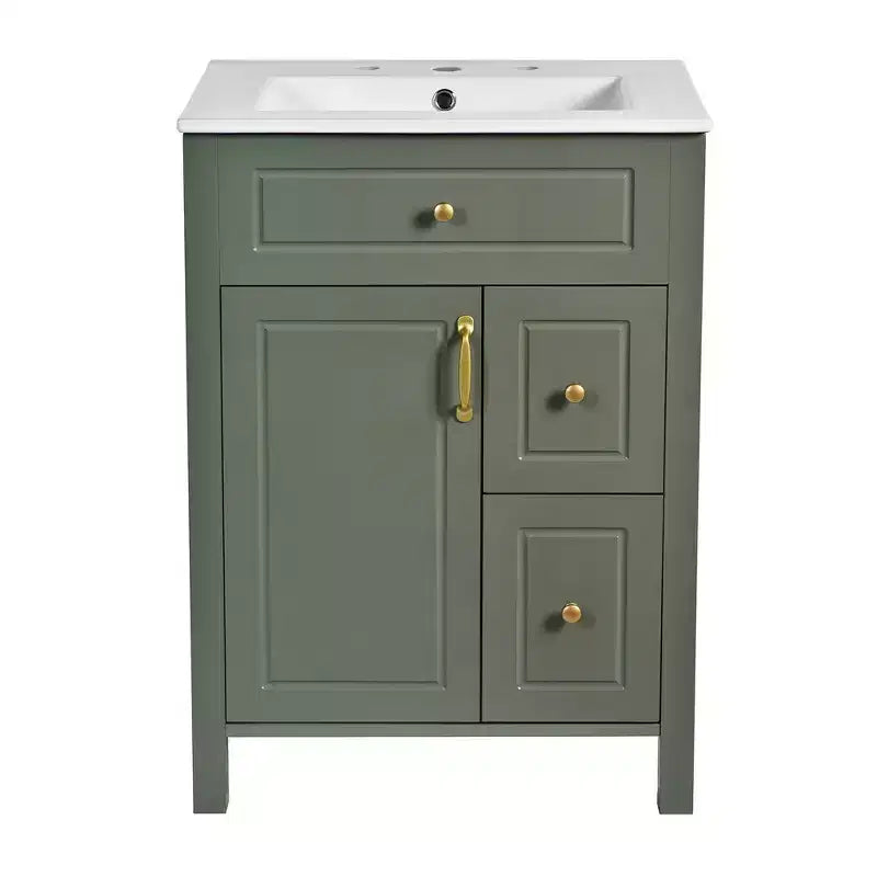 24 Small Bathroom Vanity Sink with Drawers, Bathroom Floor Cabinet with Shelf and Soft Close Door