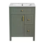 24 Small Bathroom Vanity Sink with Drawers, Bathroom Floor Cabinet with Shelf and Soft Close Door