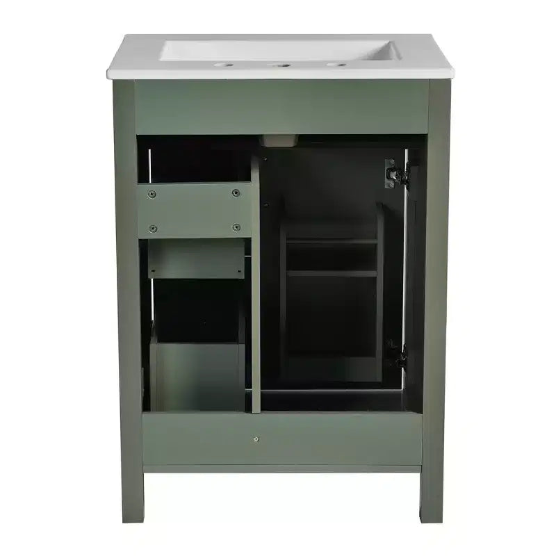 24 Small Bathroom Vanity Sink with Drawers, Bathroom Floor Cabinet with Shelf and Soft Close Door