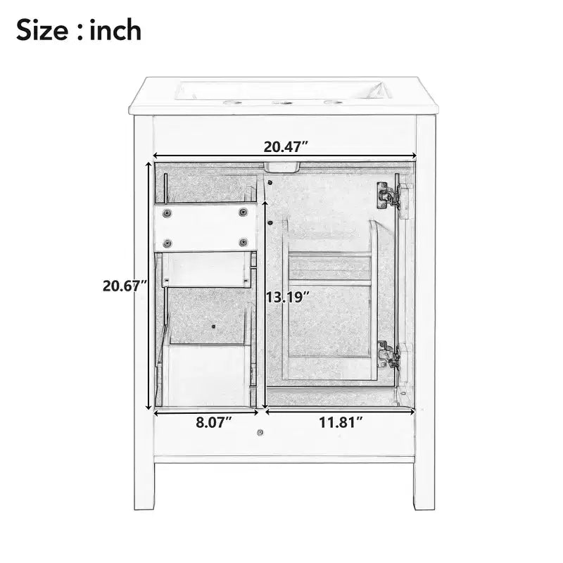 24 Small Bathroom Vanity Sink with Drawers, Bathroom Floor Cabinet with Shelf and Soft Close Door