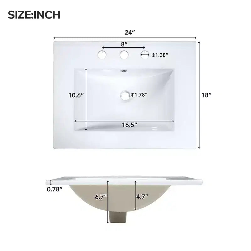 24 Small Bathroom Vanity Sink with Drawers, Bathroom Floor Cabinet with Shelf and Soft Close Door
