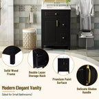 24 Small Bathroom Vanity Sink with Drawers, Bathroom Floor Cabinet with Shelf and Soft Close Door