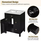 24 Small Bathroom Vanity Sink with Drawers, Bathroom Floor Cabinet with Shelf and Soft Close Door