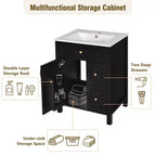 24 Small Bathroom Vanity Sink with Drawers, Bathroom Floor Cabinet with Shelf and Soft Close Door