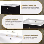 24 Small Bathroom Vanity Sink with Drawers, Bathroom Floor Cabinet with Shelf and Soft Close Door