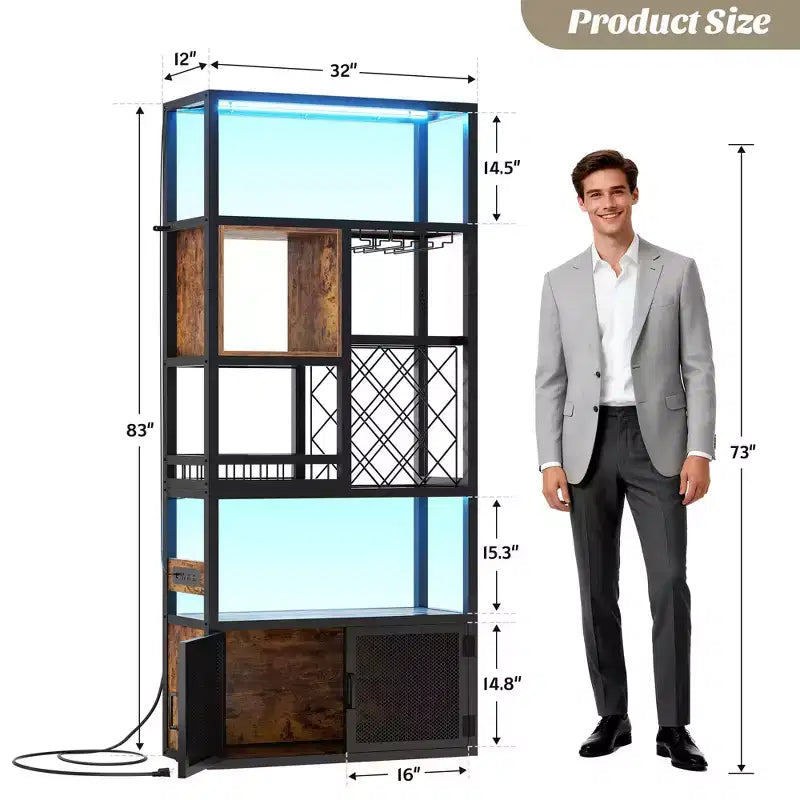 82.6 Tall Wine Bar Cabinet with LED Light and Outlets