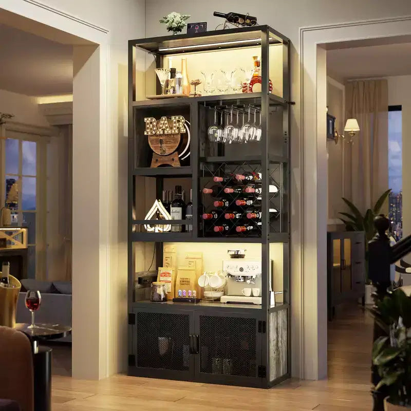 82.6 Tall Wine Bar Cabinet with LED Light and Outlets